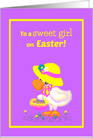 KidsGirl Easter Cute Duck w Bonnet and Basket card