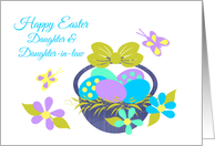Daughter Wife Easter Basket w Colored eggs, Flowers and Butterflies card