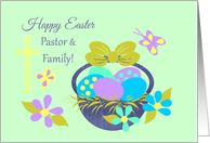 Pastor Family Easter Basket w Colored eggs, Flowers and Butterflies card