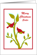 Custom Relationship Sister Christmas Red Cardinals in Tree card