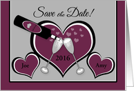 Save the Date Custom Name Hearts and Champagn card