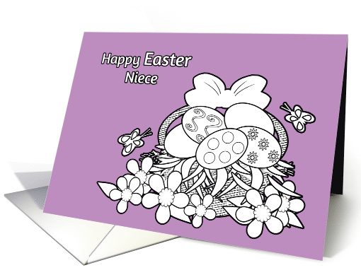 Niece Easter Coloring Book Basket of Eggs Flowers Butterflies card