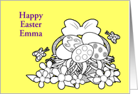 Custom Name Easter Coloring Book Basket of Eggs Flowers Butterflies card
