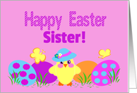 Sister Easter Cute Baby Chick Colorful Painted Eggs card
