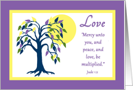 Love Colorful Tree of Life with Sun Bible Quote card