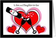 Son and Daughter-in-law Custom Valentines Champagne and Hearts card