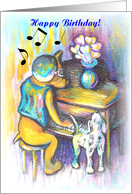 Birthday Over the Hill HumorDog Playing Piano Illustration card