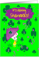Granddaughter St Patrick’s Day It’s Raining Shamrocks Mouse w Umbrella card