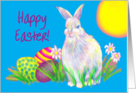 Easter Child Fluffy White Bunny Colourful Easter Eggs card