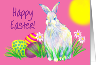 Daughter Easter Fluffy White Bunny and Colourful Easter Eggs card