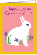 Granddaughter Happy Easter Fluffy White Bunny With Purple Flowers card