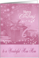 Christmas to Mom Mom, presents,snowflakes on pale pink background card