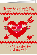 Valentine’s Day to Son and His Wife with a Colorful Display of Hearts card