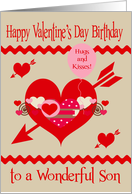 Birthday on Valentine’s Day to Son with Colorful Hearts and Zigzags card