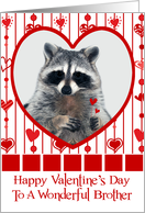 Valentine’s Day To Brother, Raccoon in red heart, heart design, white card