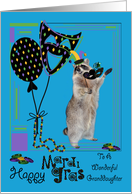 Mardi Gras to Granddaughter with a Raccoon Wearing a Jester Hat card