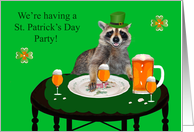 Invitation to St Patrick’s Day Party with a Raccoon Smiling and Beers card