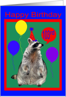 103rd Birthday, adorable raccoon wearing a party hat with balloons card