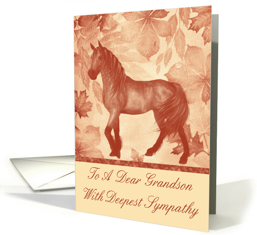 Sympathy To Grandson, Loss Of Horse, Horse on vintage background card