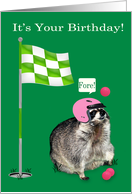 Birthday to Teen Girl with a Raccoon Wearing a Pink Helmet and Balls card