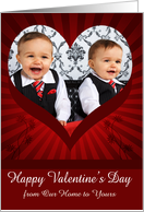 Valentine’s Day Custom Photo Card with a Red Heart on Burgundy card