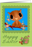 Easter, general, owl sitting on a branch, mouse with easter egg card
