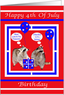 Birthday On 4th of July, general, Raccoons on red, white and blue card