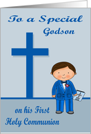 Congratulations On First Communion to Godson, Brown Haired Boy card