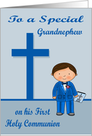 Congratulations On First Communion to Grandnephew, Brown Haired Boy card