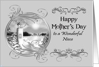 Mother’s Day to Niece Black and White Lighthouse in a Silver Frame card