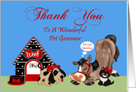Thank You to Pet Groomer with Cute Animals wearing Red Bows card