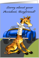 Get Well to boyfriend, car accident, giraffe with neck bandaged, blue card