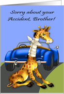 Get Well to brother, car accident, giraffe with neck bandaged, blue card