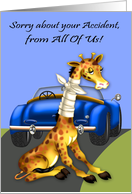 Get Well from All Of Us, car accident, giraffe with neck bandaged card