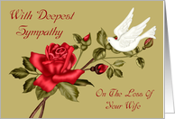 Sympathy for Loss Of Wife with a White Dove Pecking a Rose Leaf card