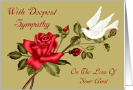 Sympathy For Loss Of Aunt, white dove with a red rose on light green card