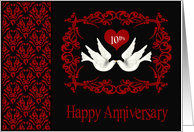 10th Wedding Anniversary, general, two white doves kissing, red, black card