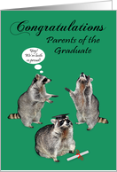 Congratulations to Parents of Graduate, raccoons, cap, diploma, green card