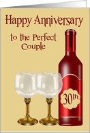 30th Wedding Anniversary to Couple with a Burgundy Wine Bottle card