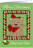 Christmas to Aunt And Uncle, A cat wearing red bows in a festive frame card
