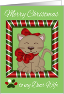 Christmas to Wife, cat lover, a cat wearing red bows in a frame card