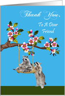 Thank You To Friend, raccoon pushing another raccoon on a tree swing card