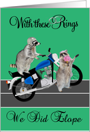 Announcement, Just Eloped, motorcycle theme, Two cute raccoons card