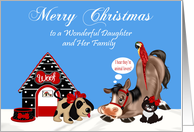 Christmas to Daughter and Family, dog, dog house, horse, parrot card