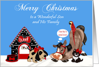 Christmas to Son and Family with a Cute Group of Animals in the Snow card