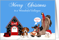 Christmas to Colleague, dog with a dog house, horse, parrot and a cat card