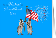 Armed Forces Day To Husband, armed raccoons with a flag and fireworks card