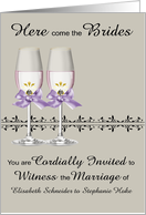 Invitations, Wedding, Lesbians, custom names, two champagne glasses card