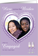 Announcement, We’re Engaged Photo Card, lesbian, purple, fancy heart card