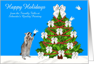 Happy Holidays, business, custom name, Raccoon with a dove on his hand card